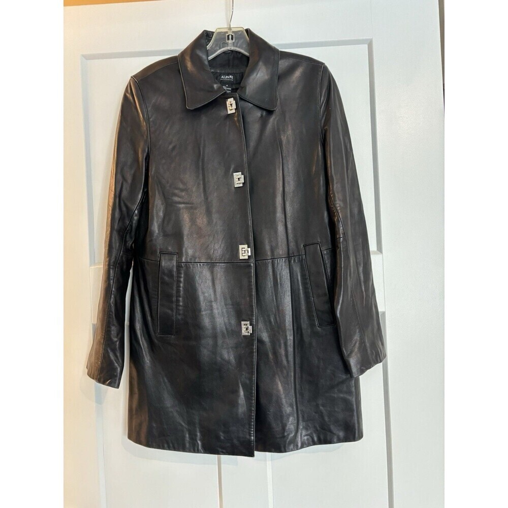 Alfani Black Mid-Length Buttery Soft  Leather Jacket With Silver Hardware Small